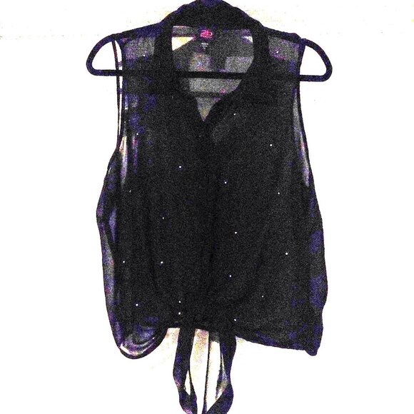 bebe Tops - 2B BeBe Sheer Disco Sleeveless Button Down Tie in Front Shirt With Crystals XL